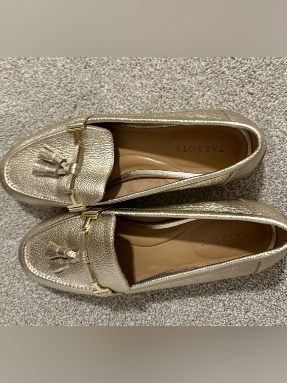 Talbots Metallic Gold Tassel Leather Loafers